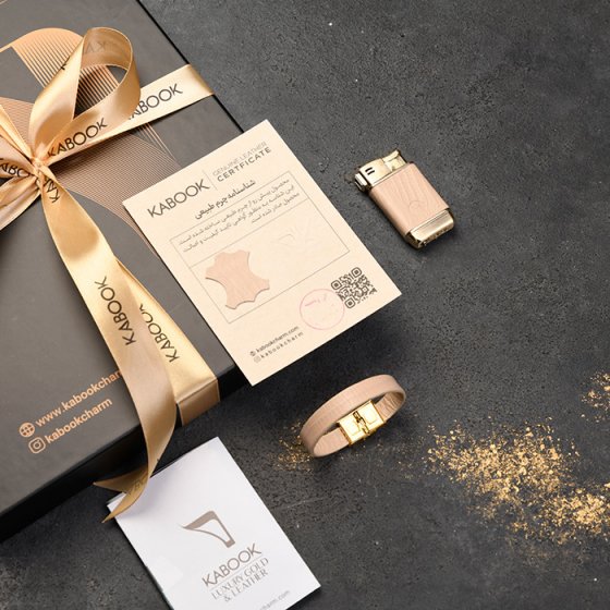 ست فندک و دستبند زنانه چرم کرم