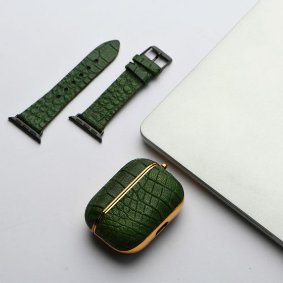 ست بند اپل واچ و قاب ایرپاد چرم سبز