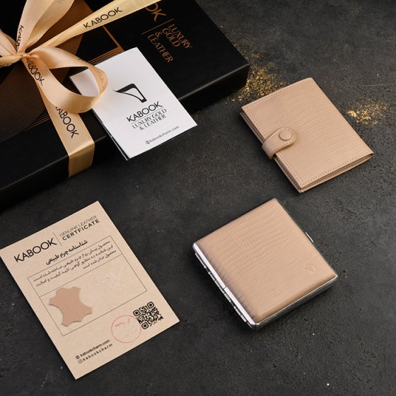 ست جعبه سیگار و کیف کارت 4لت زنانه چرم کرم