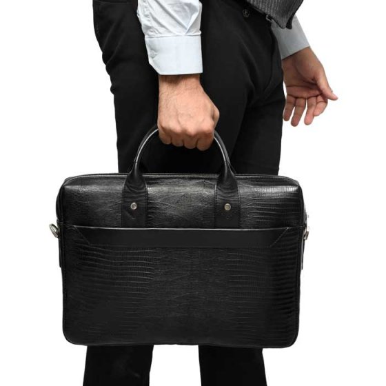 کیف اداری طرح گاندو چرم لیزارد مشکی