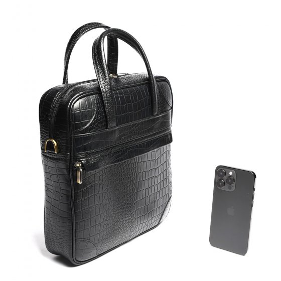 کیف دوشی مردانه طرح مینی کابوک چرم کروکودیل مشکی
