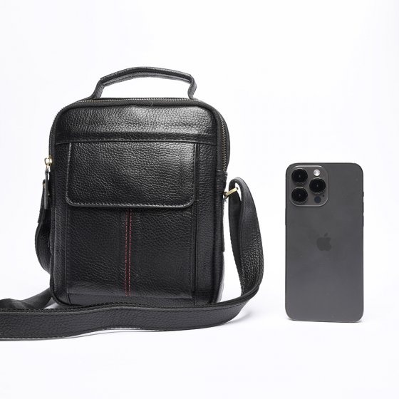 کیف کراس بادی مردانه طرح سیاوش چرم مشکی فلوتر