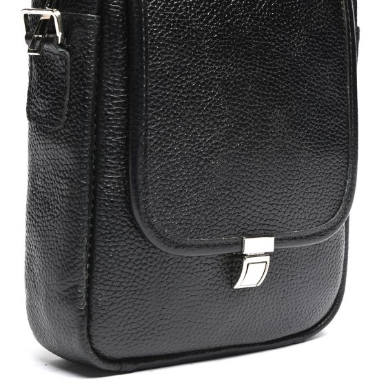 کیف دوشی مردانه طرح نگین بزرگ چرم مشکی فلوتر