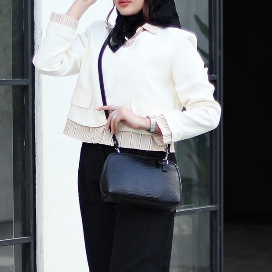 کیف دوشی زنانه طرح وینا چرم لیزارد مشکی