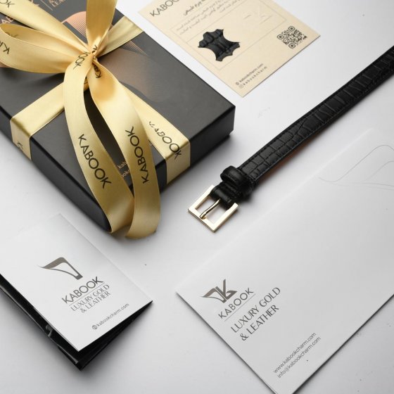 کمربند زنانه چرم مشکی کروکودیلی