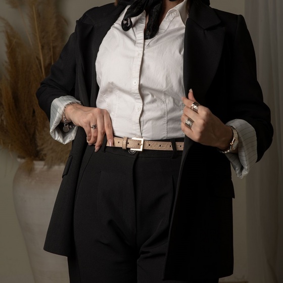 کمربند زنانه چرم کرمی