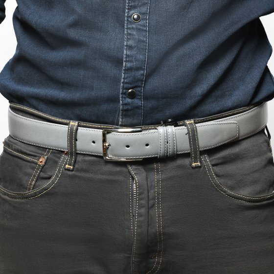 کمربند چرم مردانه پشت کراست خاکستری