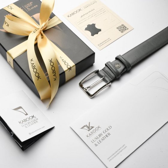 کمربند چرم مردانه پشت کراست خاکستری