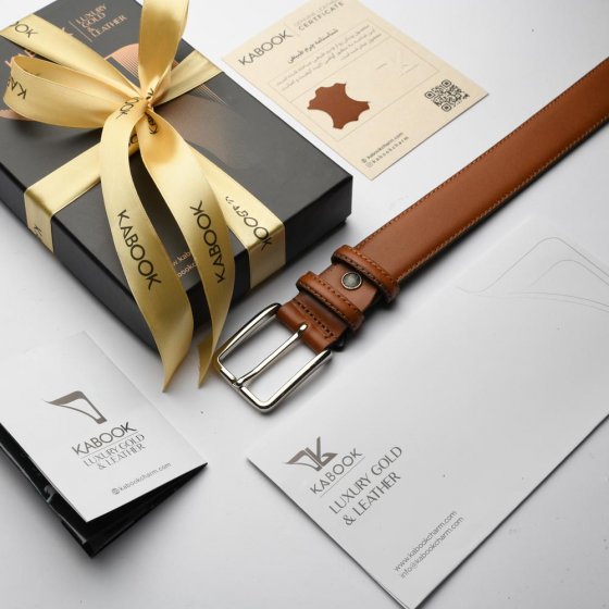 کمربند چرم مردانه پشت کراست عسلی