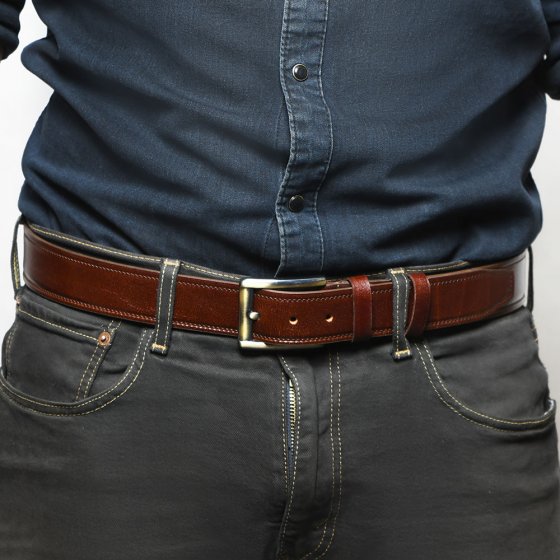 کمربند چرم مردانه فرتیک قهوه ای 4 سانت