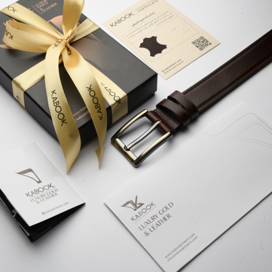 کمربند چرم مردانه فرتیک قهوه ای 4 سانت