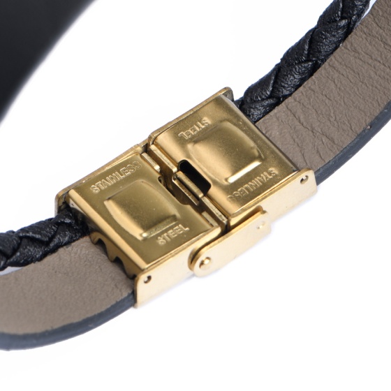 دستبند چرم 67 مشکی ساده مردانه