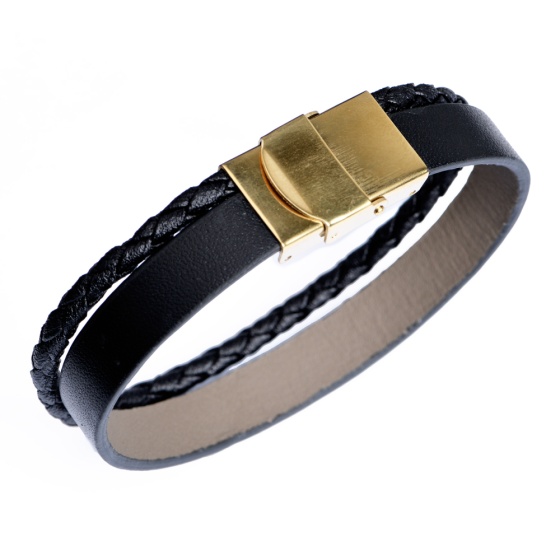 دستبند چرم 67 مشکی ساده مردانه