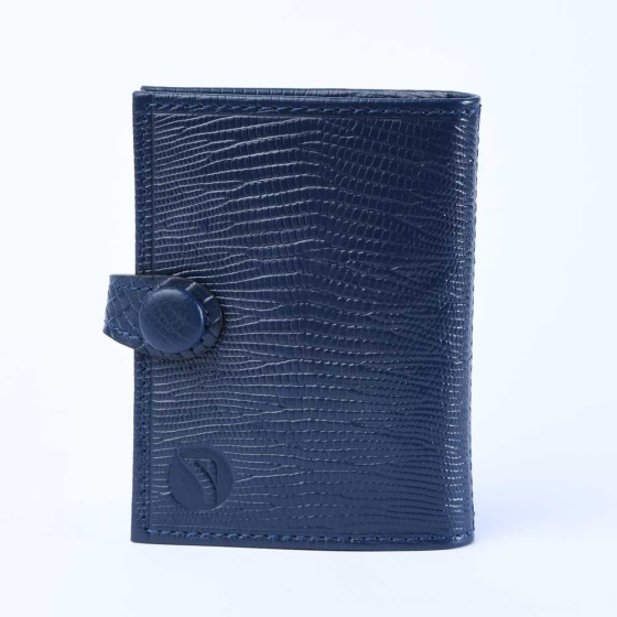 کیف کارت 4 لت چرم لیزارد سورمه ای