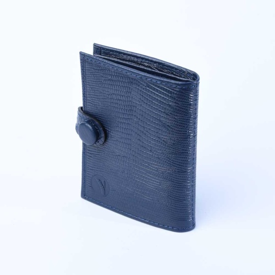 کیف کارت 4 لت چرم لیزارد سورمه ای