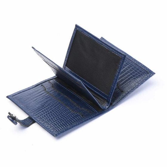 کیف کارت 4 لت چرم لیزارد سورمه ای