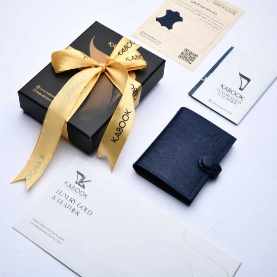 کیف کارت 4 لت چرم لیزارد سورمه ای