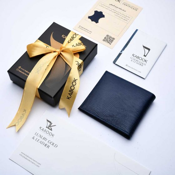 کیف پول جیبی چرم لیزارد سورمه ای