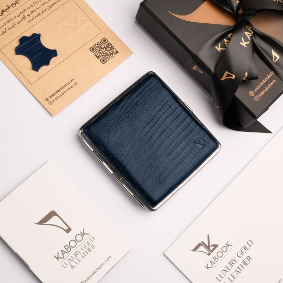 جعبه سیگار چرم لیزارد سرمه ای