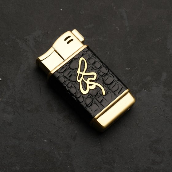 فندک چرم و طلا پلاک اکبر