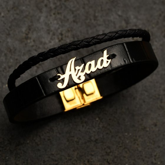 دستبند طلا چرم اسم آزاد