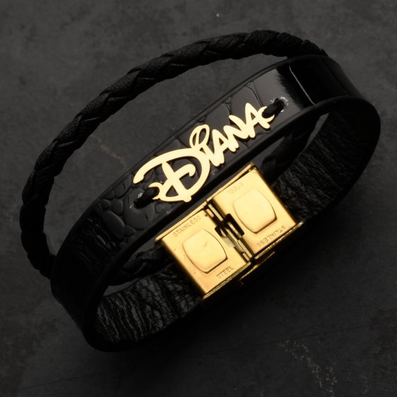 دستبند طلا چرم اسم دیانا