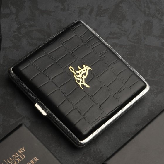 جعبه سیگار طلا چرم اسم شهریار