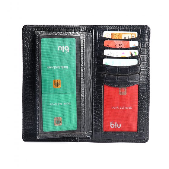 کیف پول کتی خط دار چرم مشکی کروکو