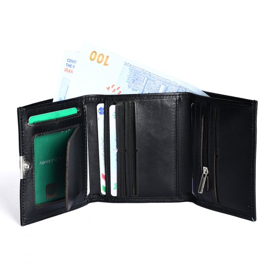 کیف جیبی سه لت دکمه دار چرم مشکی ساده