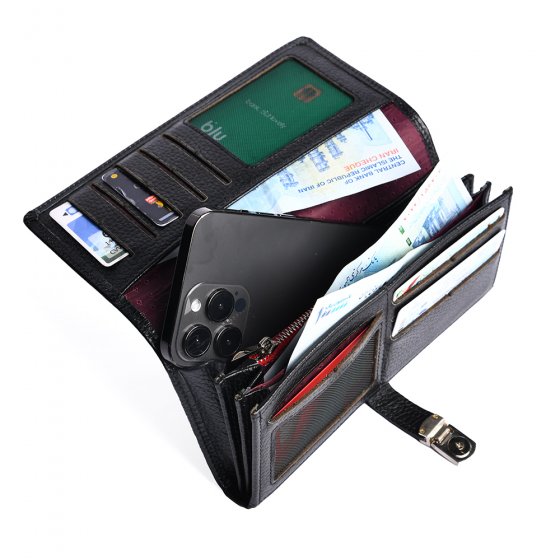 کیف دستی زنانه طرح تبسم چرم فلوتر مشکی