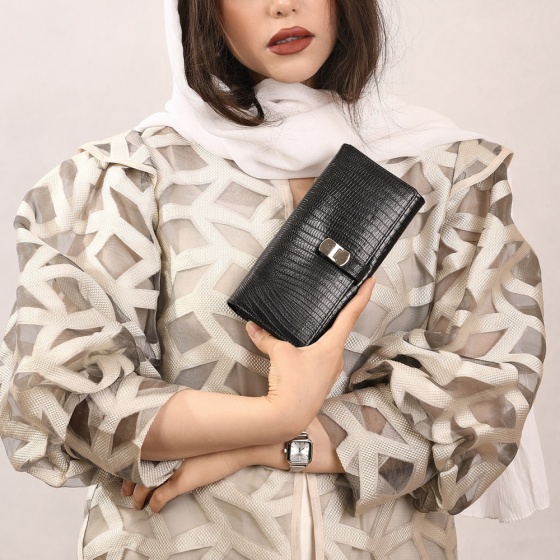 کیف دستی زنانه طرح تبسم چرم لیزارد مشکی