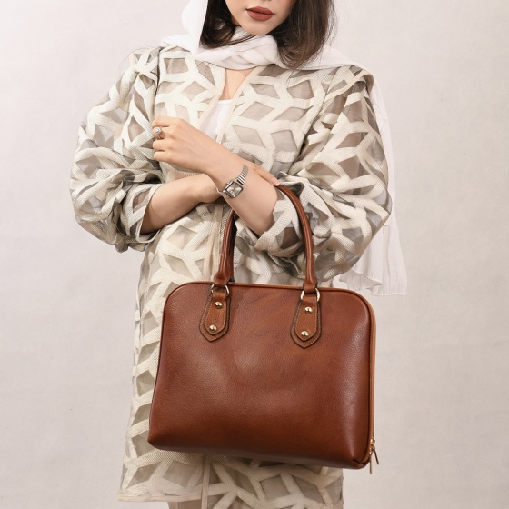 کیف زنانه مجلسی طرح نازنین چرم فلوتر عسلی