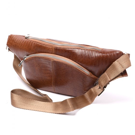 کیف کمری طرح شاهین چرم لیزارد عسلی k