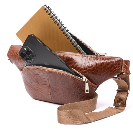 کیف کمری طرح شاهین چرم لیزارد عسلی k