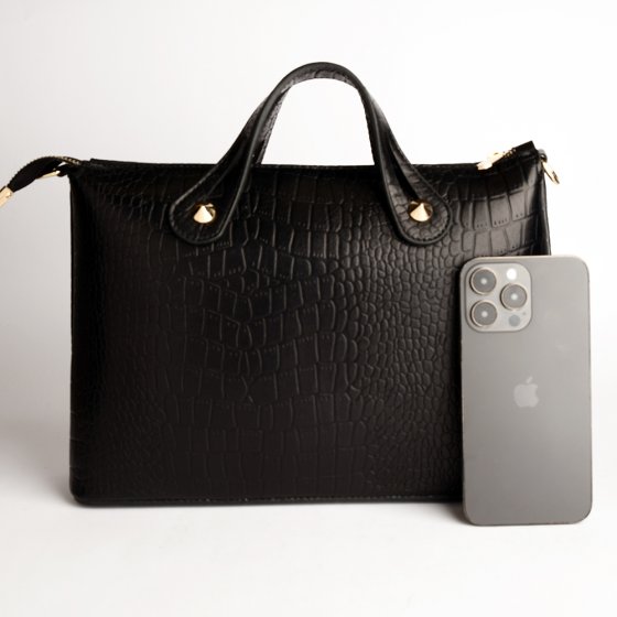 کیف مجلسی زنانه طرح افروز چرم کروکودیل مشکی D4