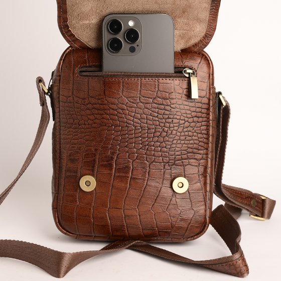 کیف کراس بادی مردانه طرح فارا چرم کروکودیل قهوه ای