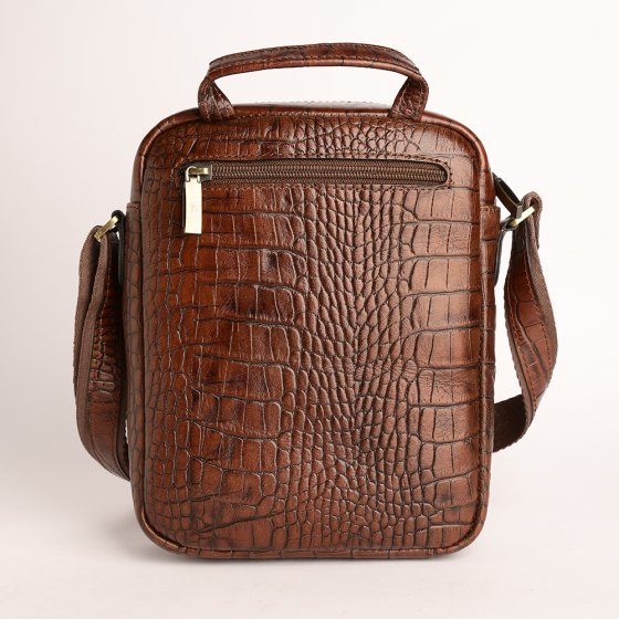 کیف کراس بادی مردانه طرح فارا چرم کروکودیل قهوه ای