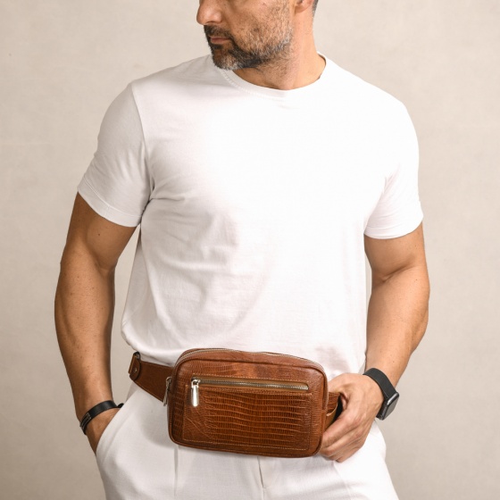 کیف کمری طرح داریوش چرم لیزارد عسلی k