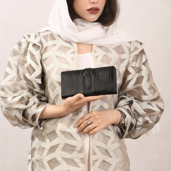 کیف پول زنانه طرح گندم چرم لیزارد مشکی