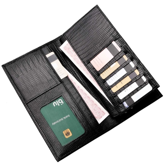 کیف پول کتی چرم مشکی لیزارد