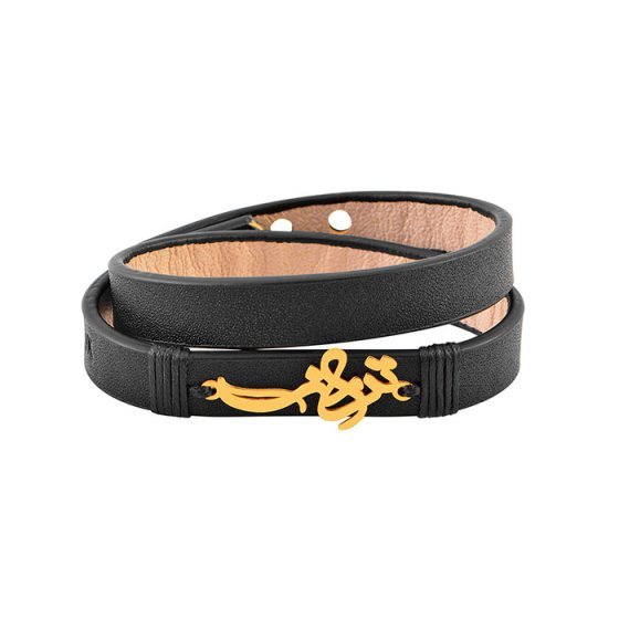 دستبند چرم با پلاک طلا اسم ترانه