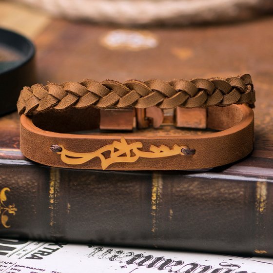 دستبند چرم با پلاک طلا اسم ترانه