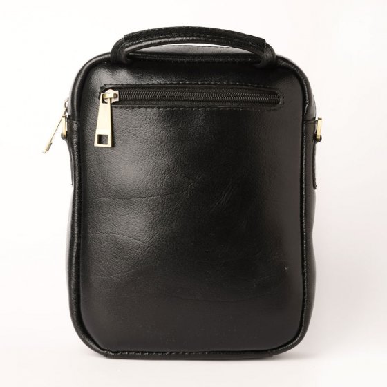 کیف دوشی مردانه طرح نگین بزرگ چرم مشکی ساده