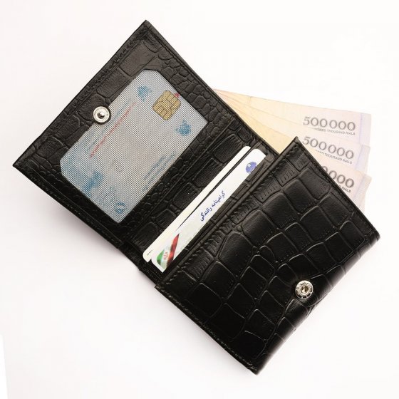 کیف پول جیبی مردانه طرح عربی چرم کروکودیل مشکی