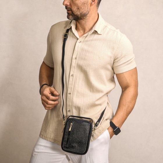 کیف کراس بادی مردانه طرح آیریک چرم فلوتر مشکی