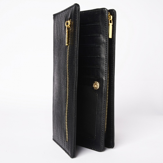 کیف پول زنانه طرح نرجس چرم لیزارد مشکی