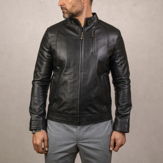 کاپشن چرم مردانه مدل آلبرت مشکی