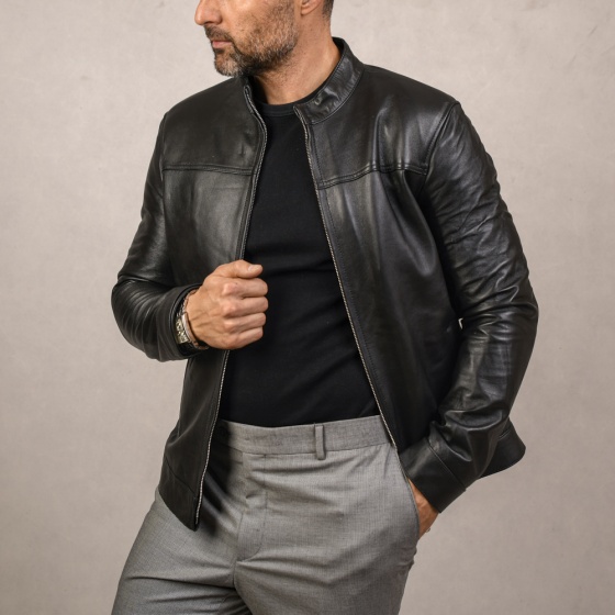 کاپشن چرم مردانه مدل کینگ مشکی