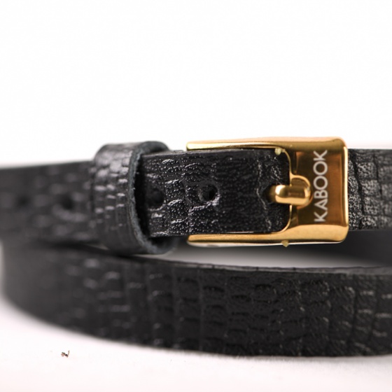 دستبند چرم دو دور لیزارد مشکی