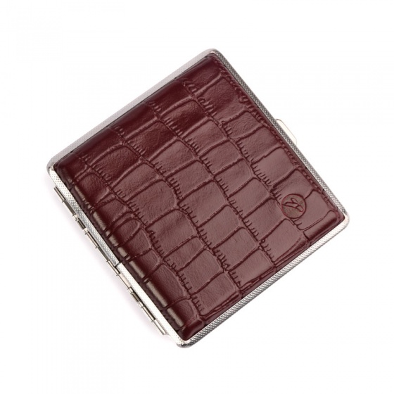 جعبه سیگار چرم کروکودیل زرشکی